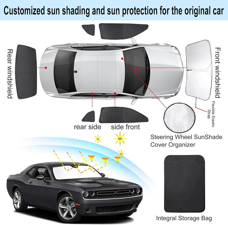 TINGLU Window Shades for Dodge Challenger 2015-2023 (SXT, RT, GT) Accessories Car Side Full Windows Rear Windshield Sun Shade Sun UV Rays & Privacy Protection for Camping,Napping,and Relaxing 6PCS - Image 3